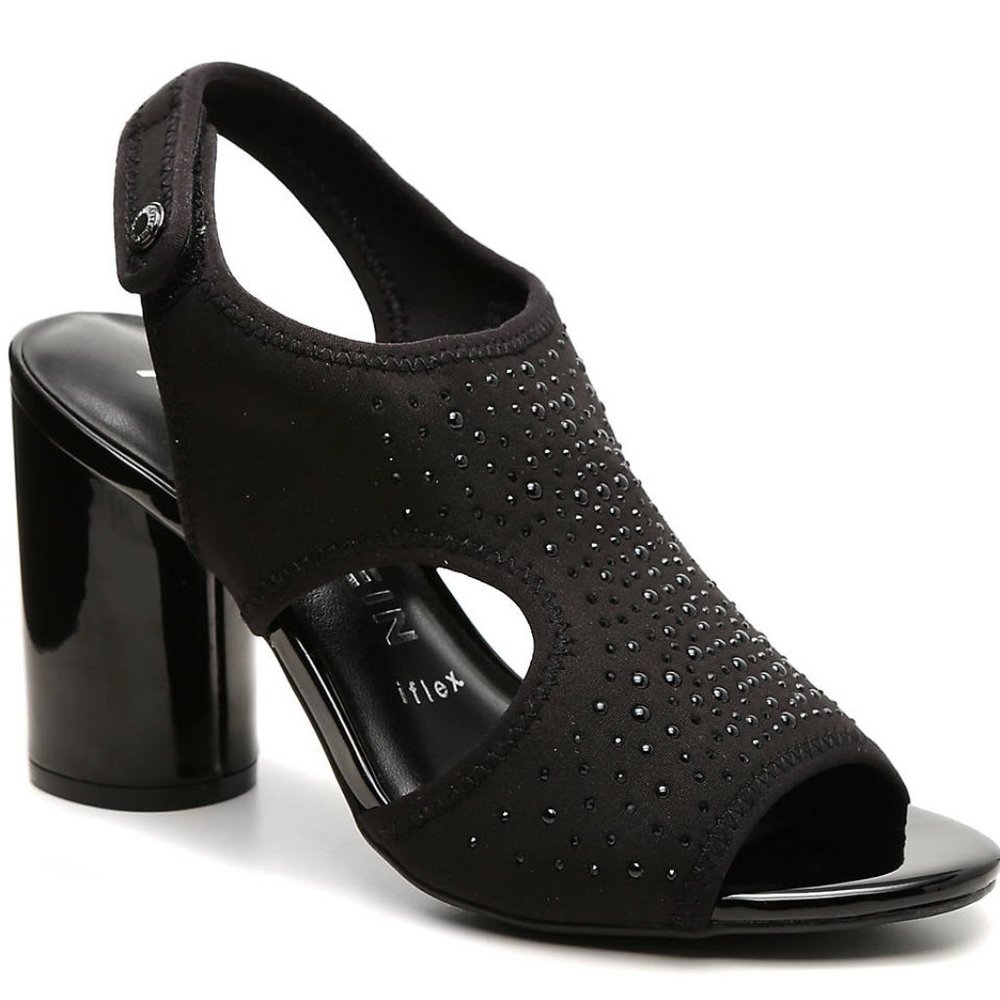 ANNE KLEIN I Flex Black Memory Foam Comfort Fabric Sandals